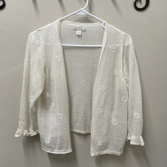 VTG Portraits by Northern Isles Womens Cardigan Sweater M Ivory Sheer Fairy - Picture 1 of 10